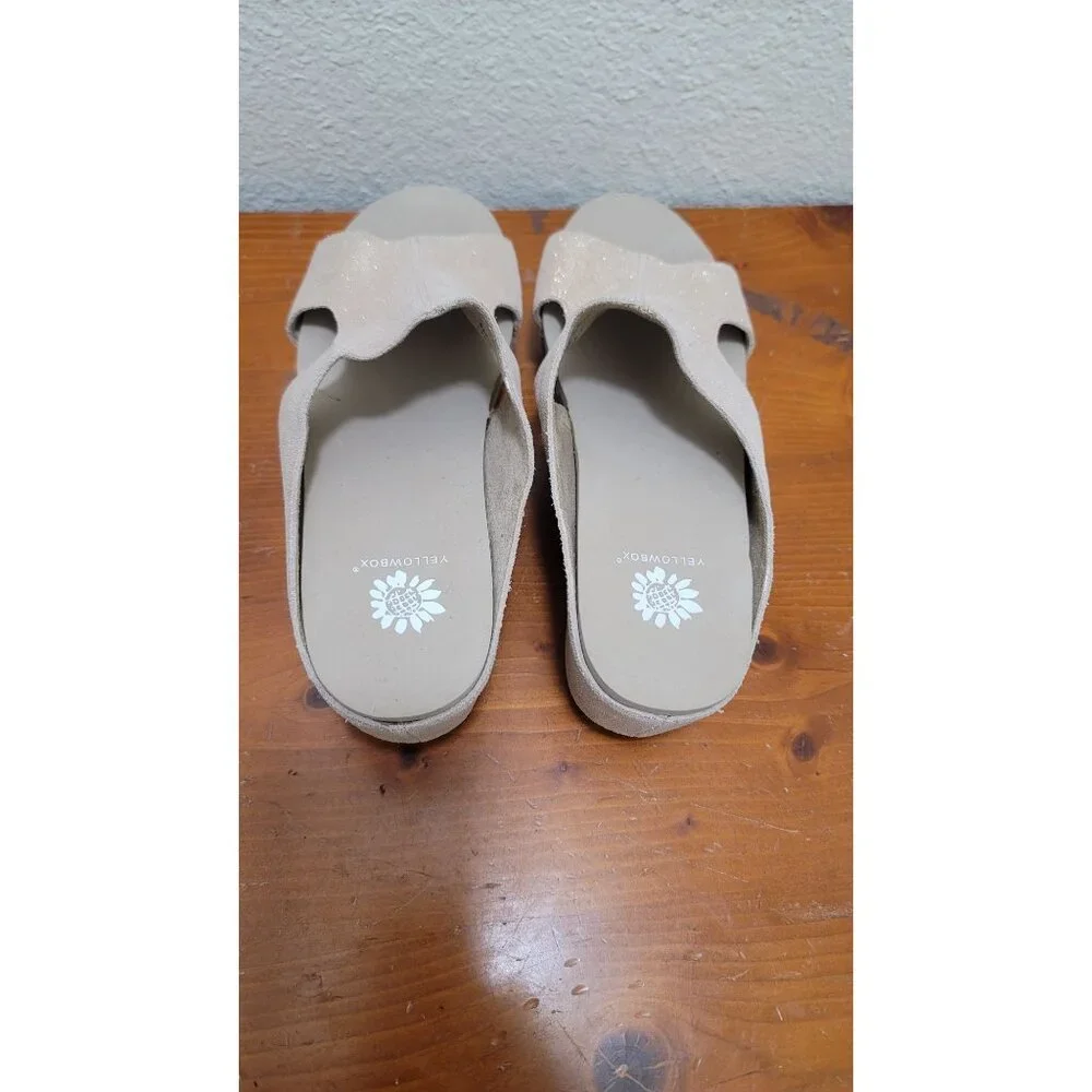 Yellowbox Basic Sage Leather  Metallic Womens Glittery Beige Wedge Sandals - Siz